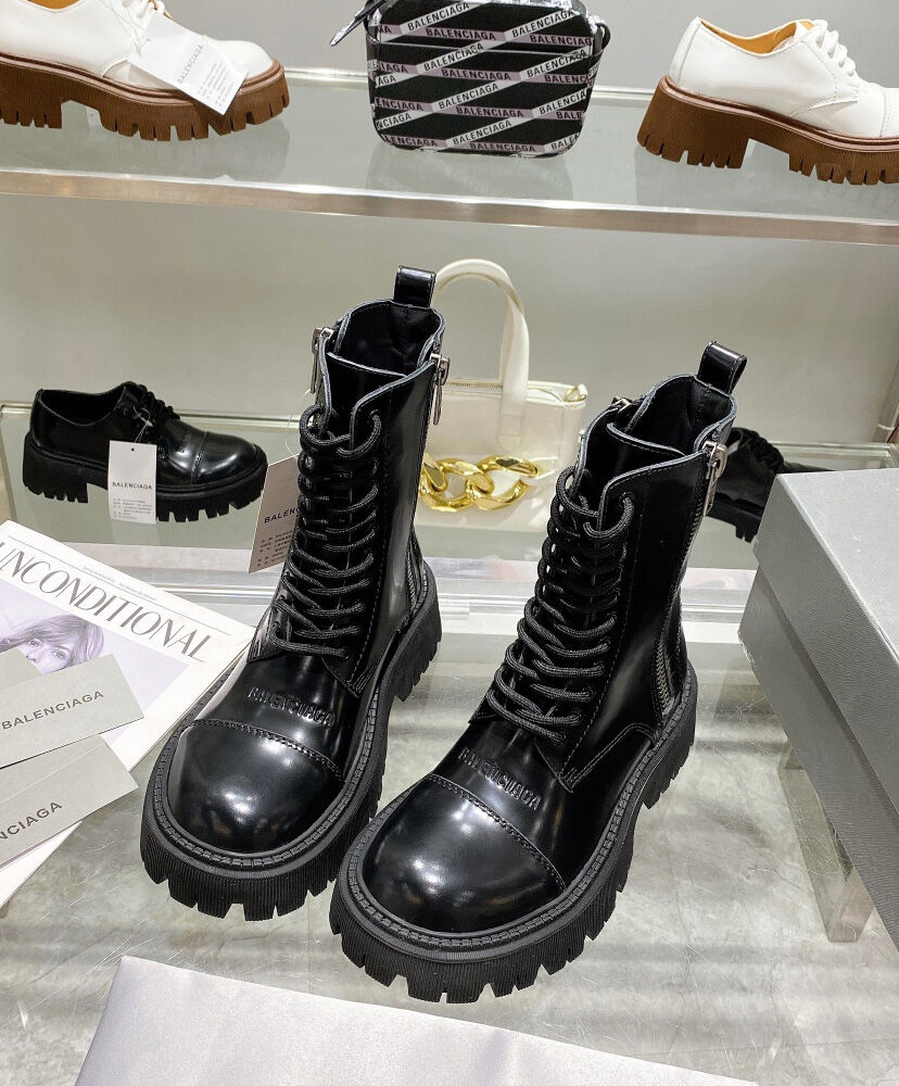 (1:1 replica) Balenciaga Women s Tractor 20MM Lace-Up Boot Black