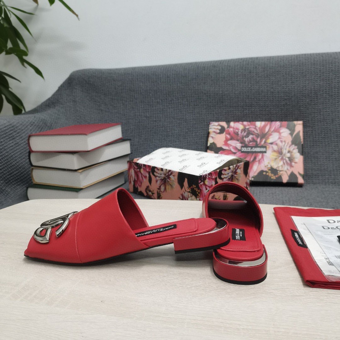 (1:1 replica) Dolce Gabbana Nappa Slides With DG Logo Red For Women DG Shoes