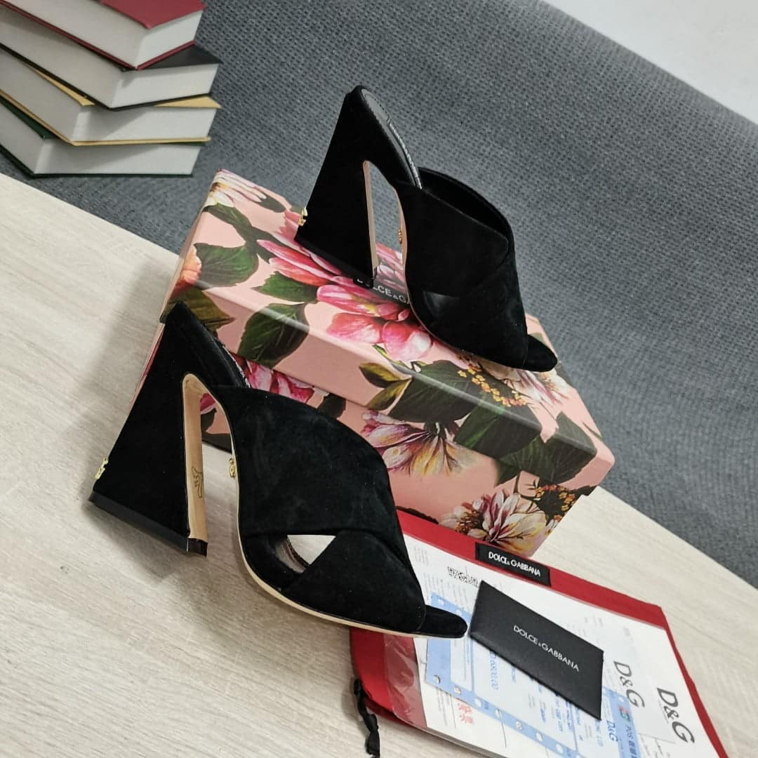 (1:1 replica) Dolce Gabbana Satin Mules With Geometric Heel Black For Women DG Shoes CR1203A763080999