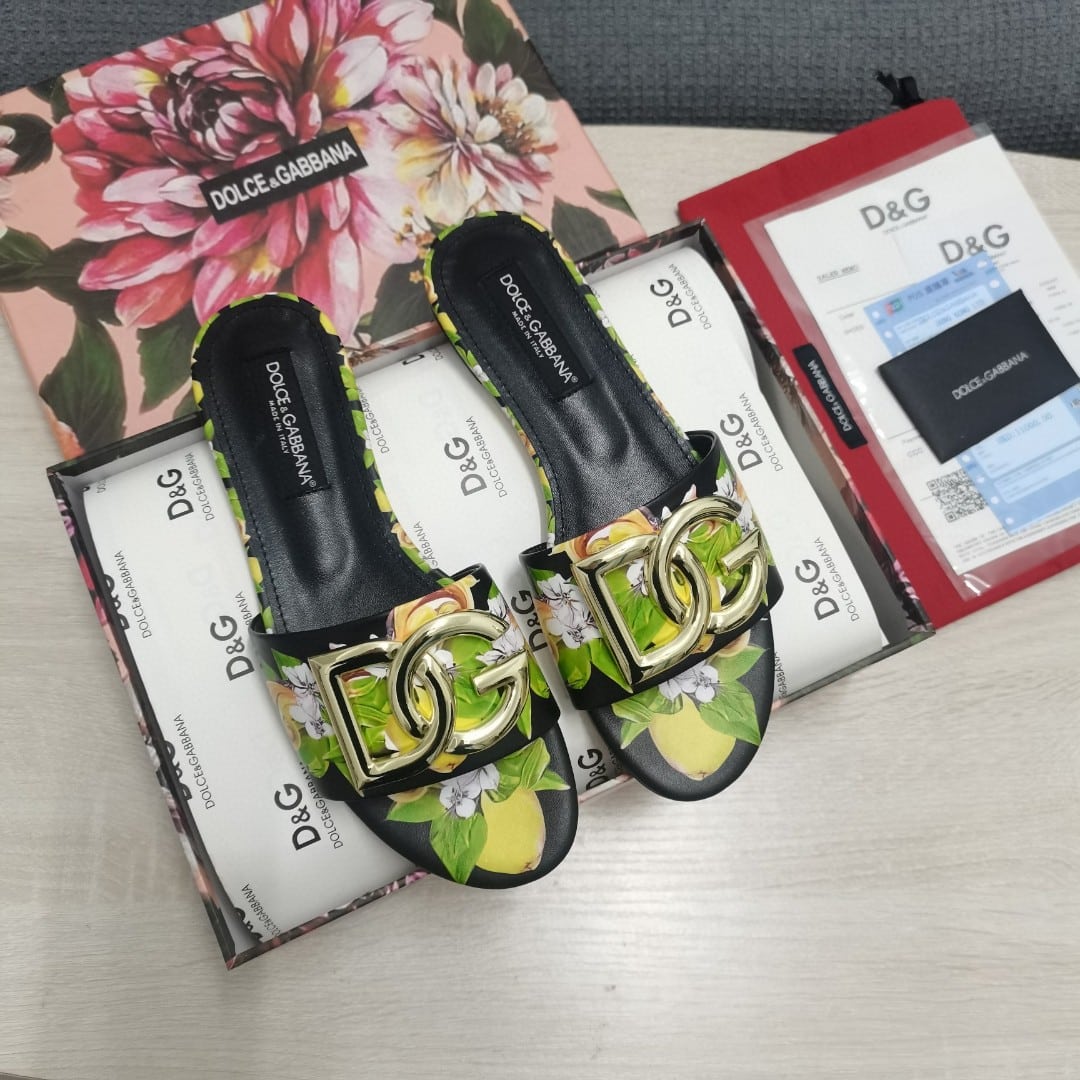 (1:1 replica) Dolce Gabbana Jacquard Slides With DG Logo Black For Women DG Shoes
