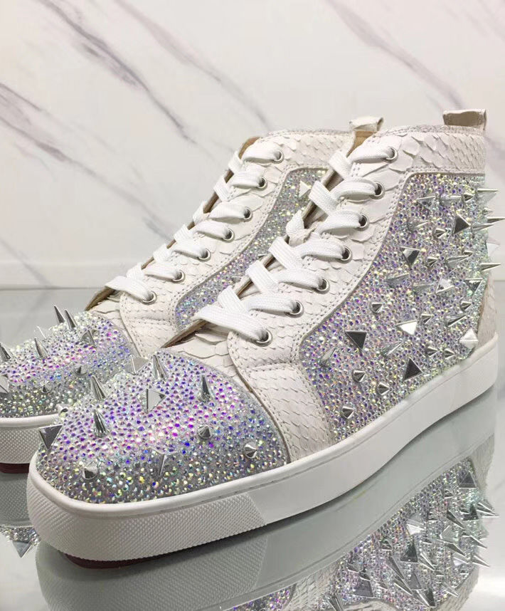 (1:1 replica) Christian Louboutin Men s Louis Strass Flat White