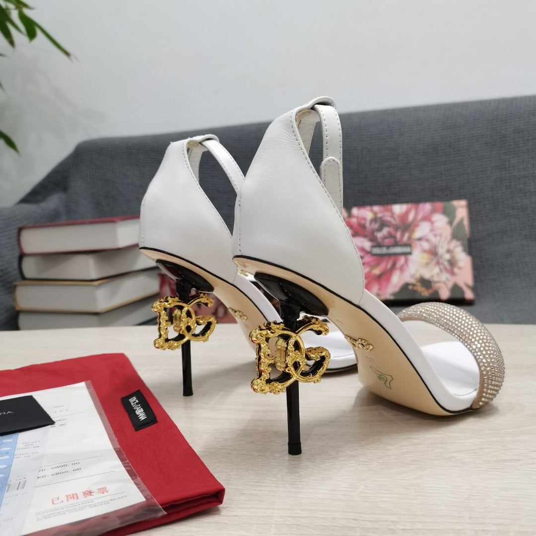 (1:1 replica) Dolce Gabbana Patent Sandals With Satin White For Women DG Shoes