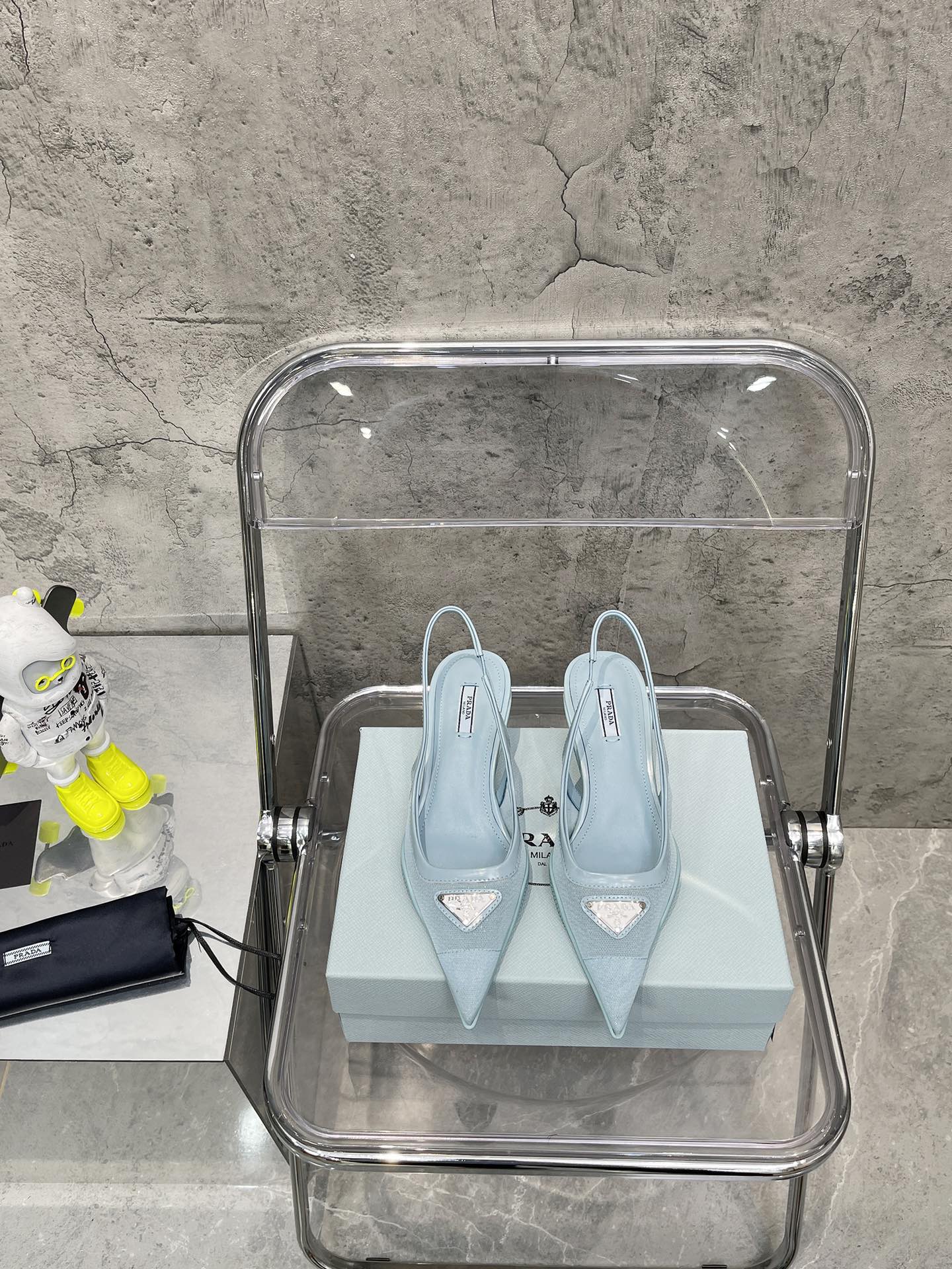 (1:1 replica) Prada Mesh Fabric Slingback Pumps Light Blue For Women PRD