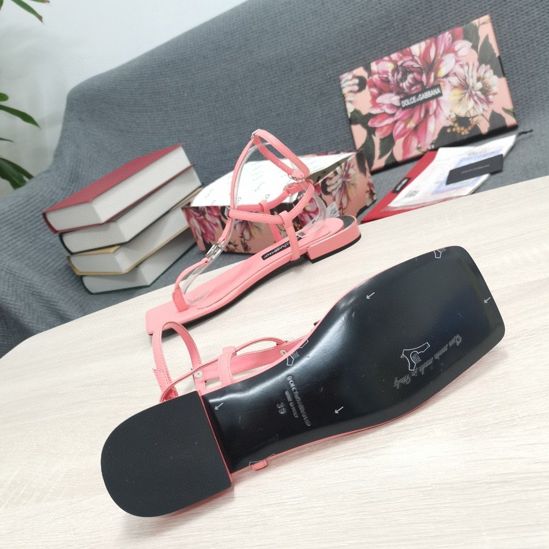 (1:1 replica) Dolce Gabbana Nappa DG Thong Sandals Pink For Women DG Shoes