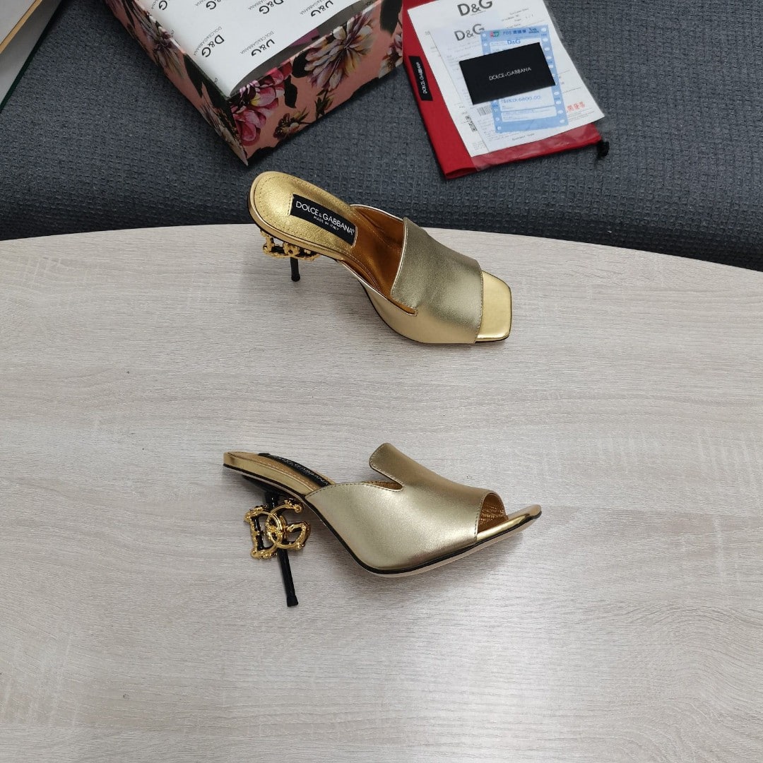 (1:1 replica) Dolce Gabbana Lguana-Print Mules Gold For Women DG Shoes