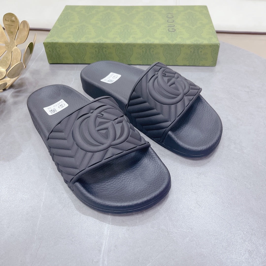 (1:1 replica) Gucci Women s Quilted GG Rubber Slide Black For Women 601041 JD600 1000