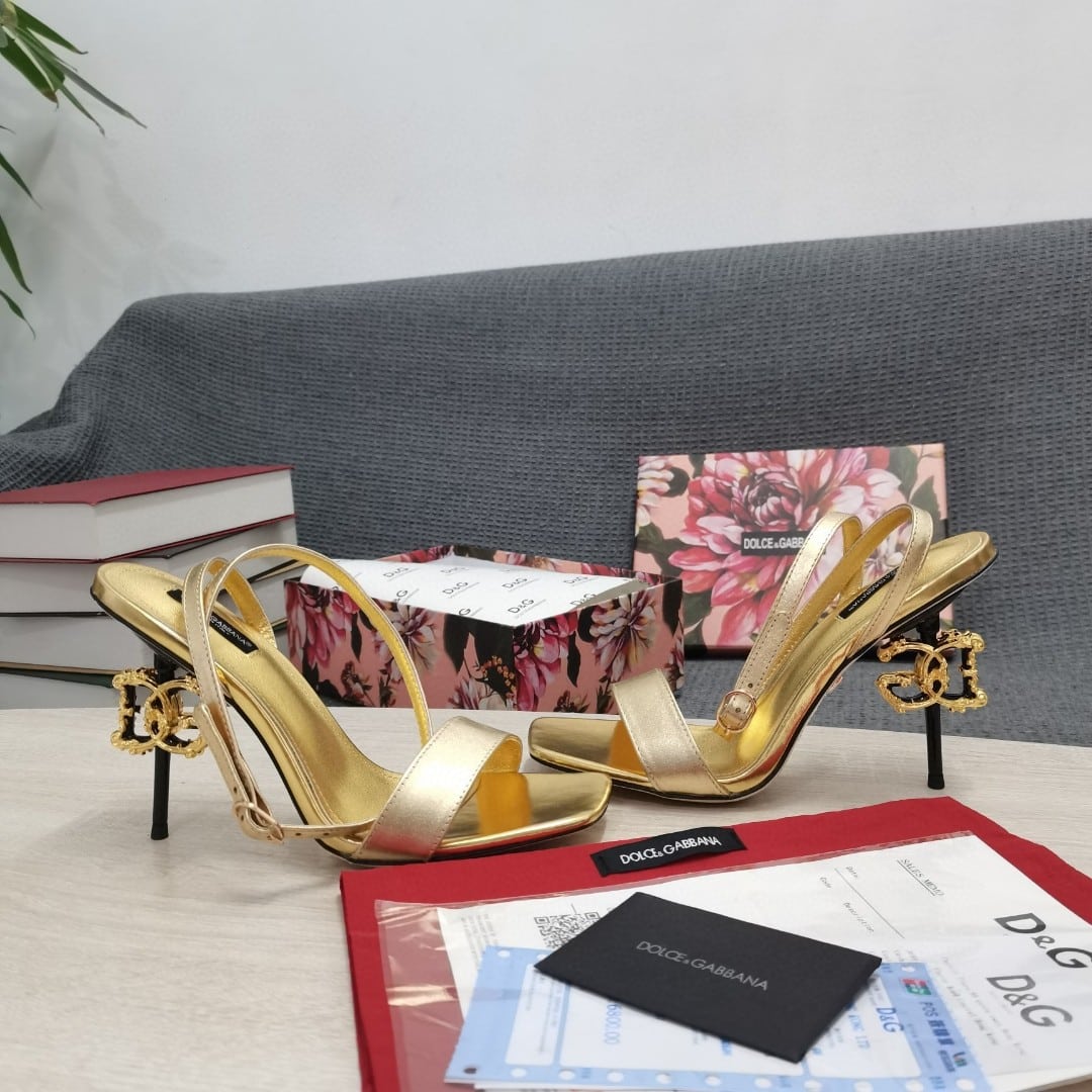 (1:1 replica) Dolce Gabbana Patent Sandals Gold For Women DG Shoes