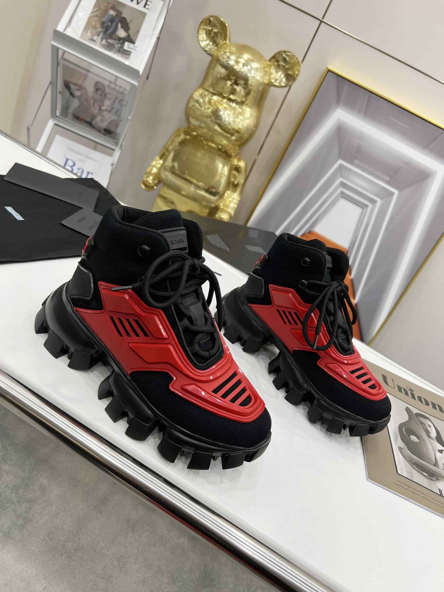 (1:1 replica) Prada Cloudbust Thunder High-Top Sneakers Red/Black For Women 1.9in/50mm PRD