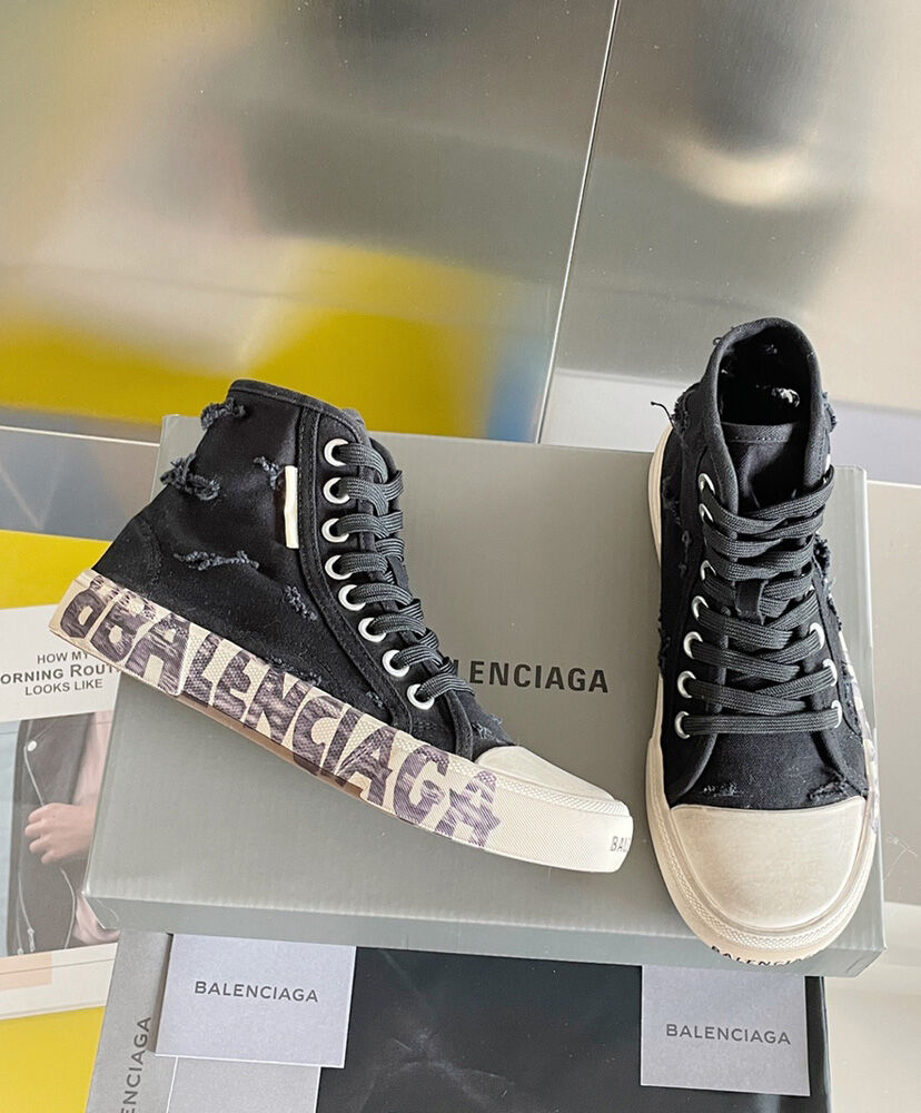 (1:1 replica) Balenciaga Unisex Paris High Top Trainers Full Destroyed