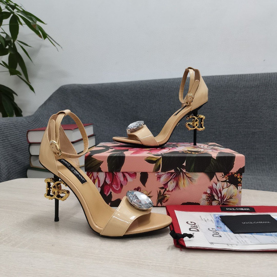 (1:1 replica) Dolce Gabbana Polished Sandals Beige For Women DG Shoes