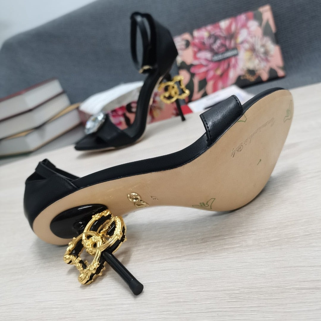 (1:1 replica) Dolce Gabbana Polished Sandals Black For Women DG Shoes