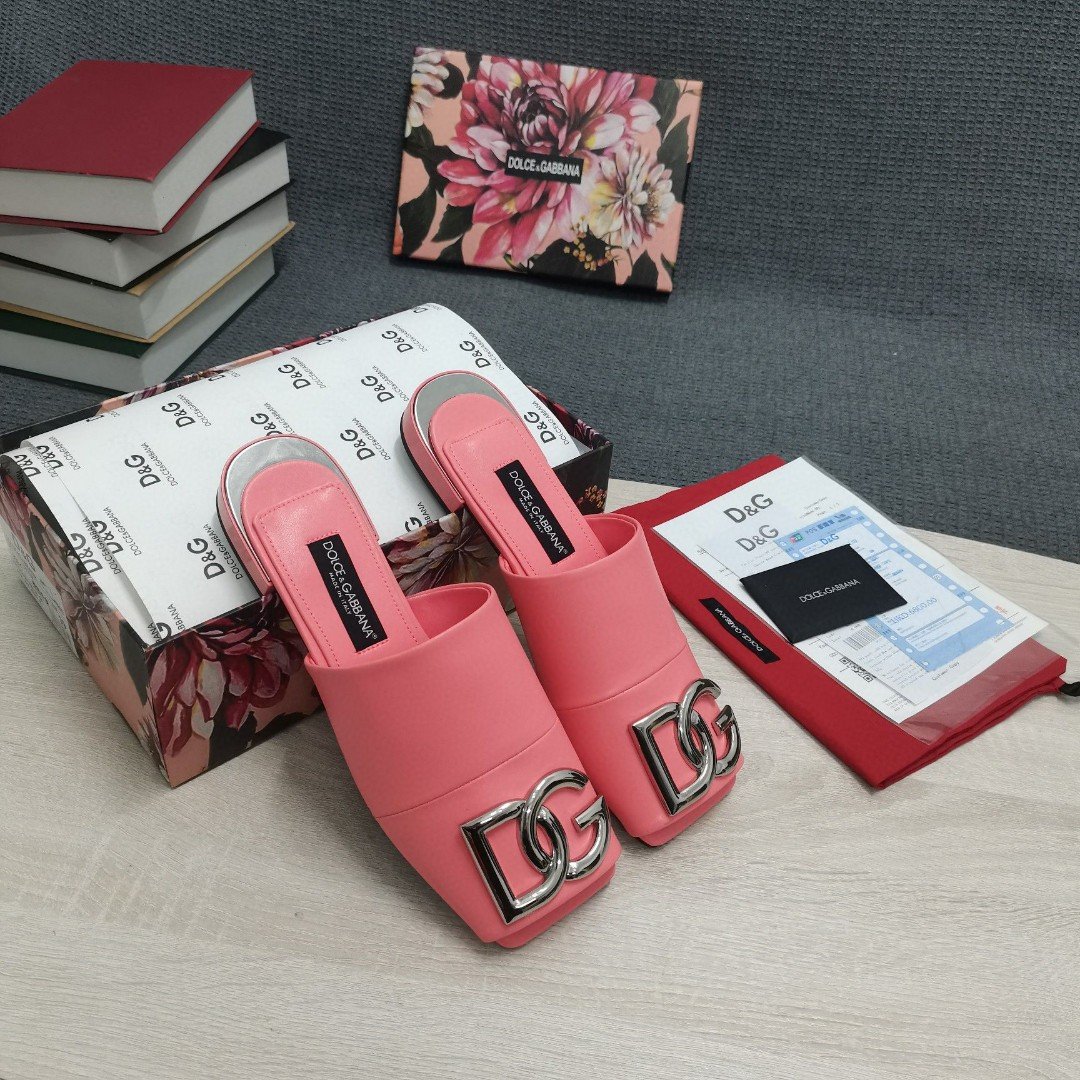 (1:1 replica) Dolce Gabbana Nappa Slides With DG Logo Pink For Women DG Shoes CQ0463AQ99480246