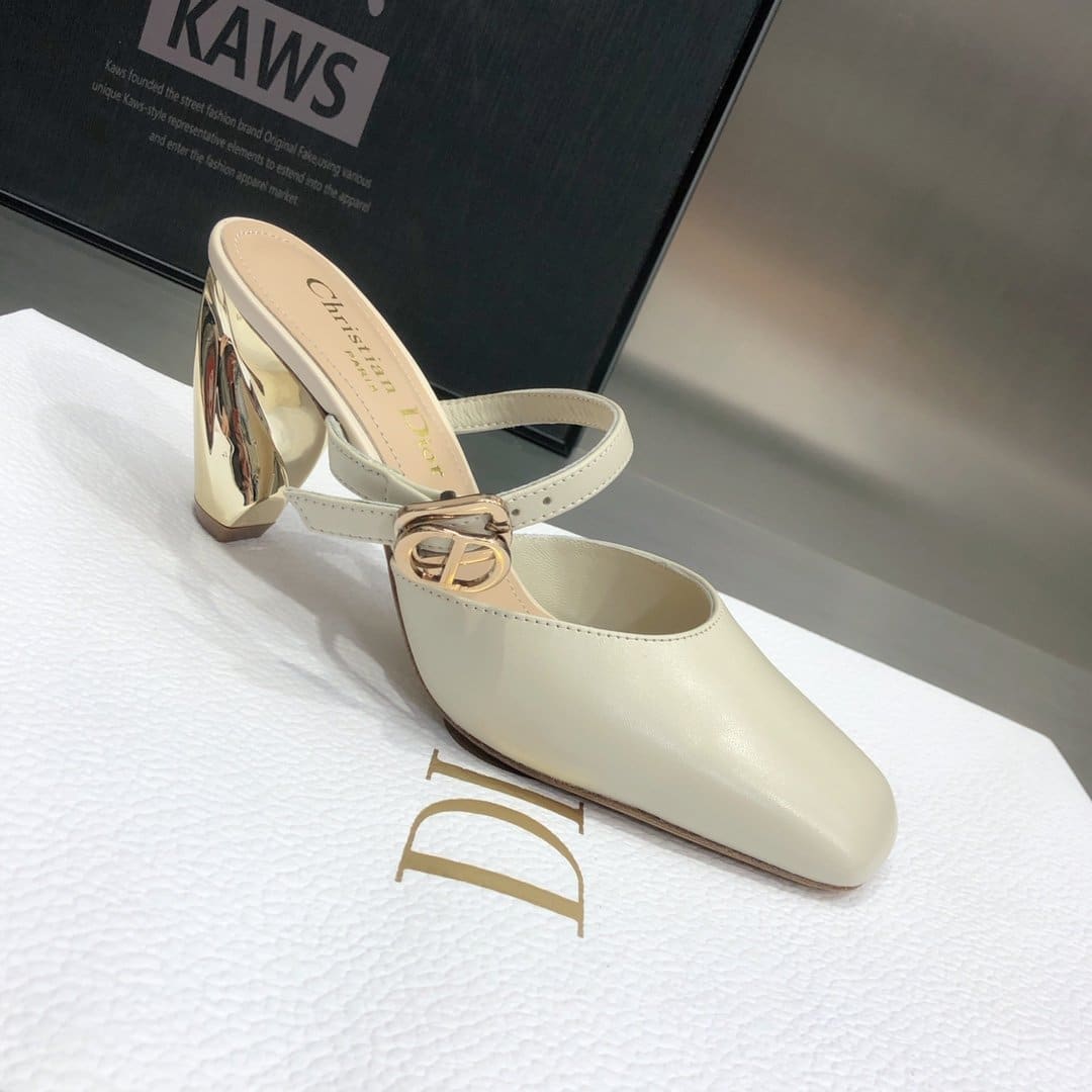 (1:1 replica) Christian Dior Rhodes Heeled Mule Beige For Women CD