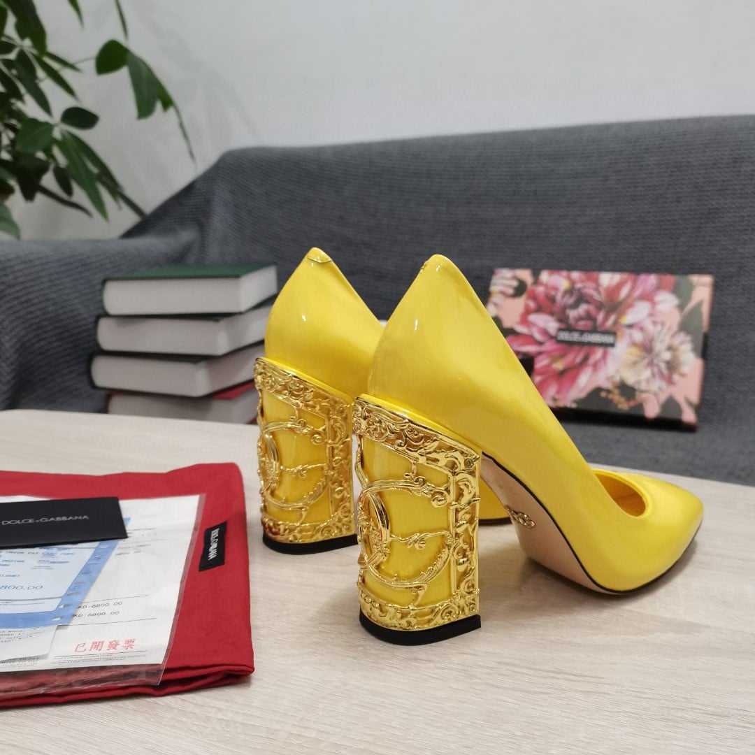 (1:1 replica) Dolce Gabbana Nappa Pumps Yellow For Women DG Shoes