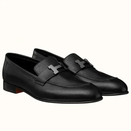 (1:1 replica) Hermes Men s Paris Loafers In Black Calfskin HM011