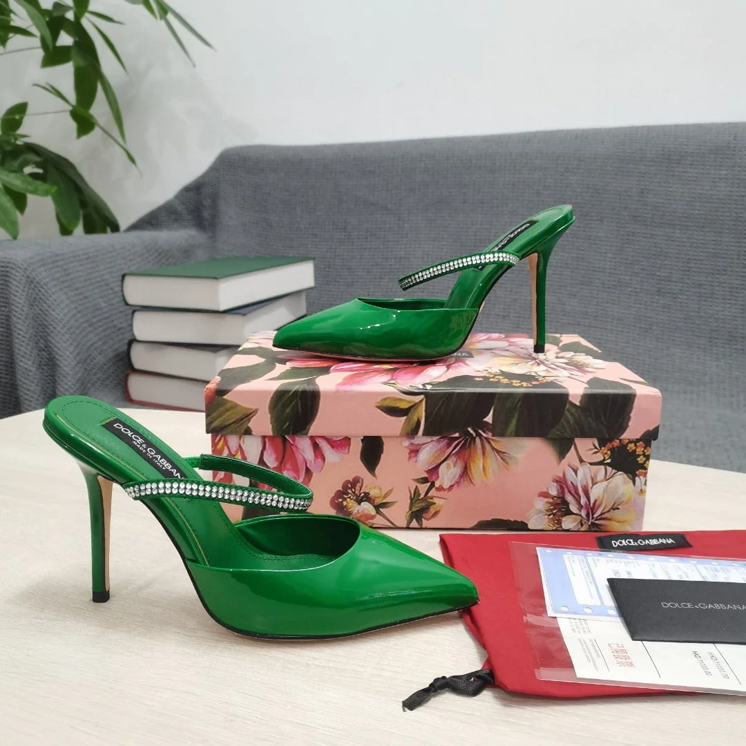 (1:1 replica) Dolce Gabbana Mirrored-Effect Mules With Embroidery Green For Women DG Shoes