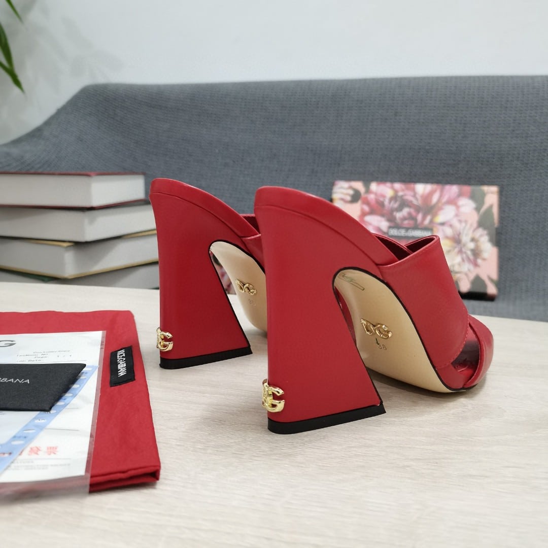 (1:1 replica) Dolce Gabbana Satin Mules With Geometric Heel Red For Women DG Shoes