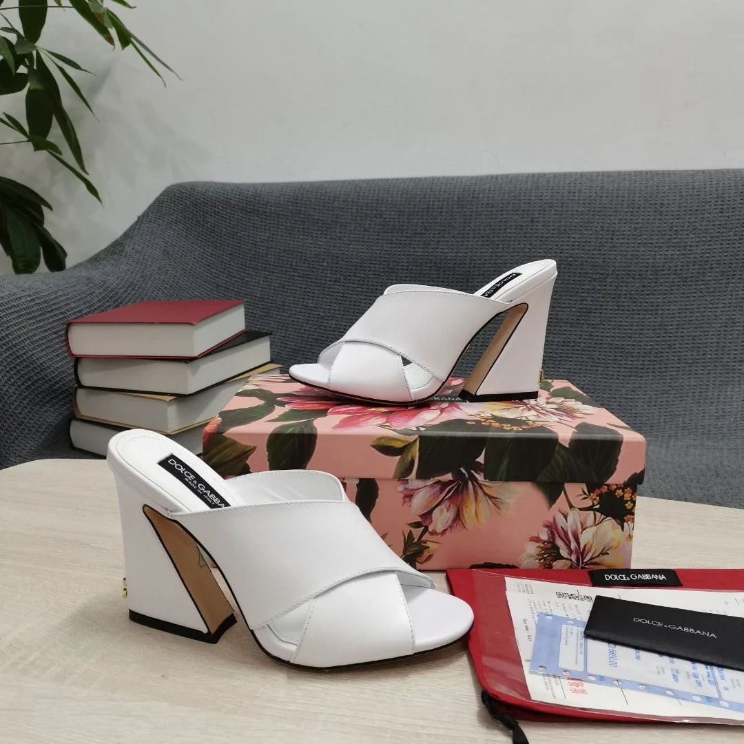 (1:1 replica) Dolce Gabbana Satin Mules With Geometric Heel White For Women DG Shoes