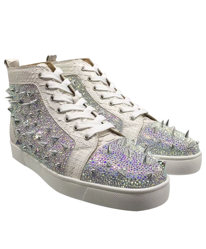(1:1 replica) Christian Louboutin Men s Louis Strass Flat White