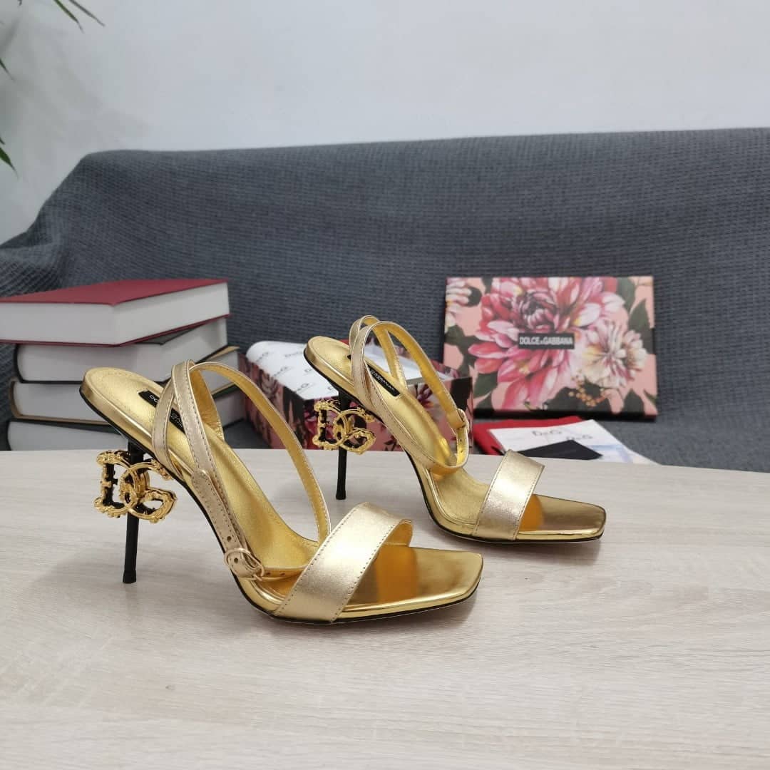 (1:1 replica) Dolce Gabbana Patent Sandals Gold For Women DG Shoes