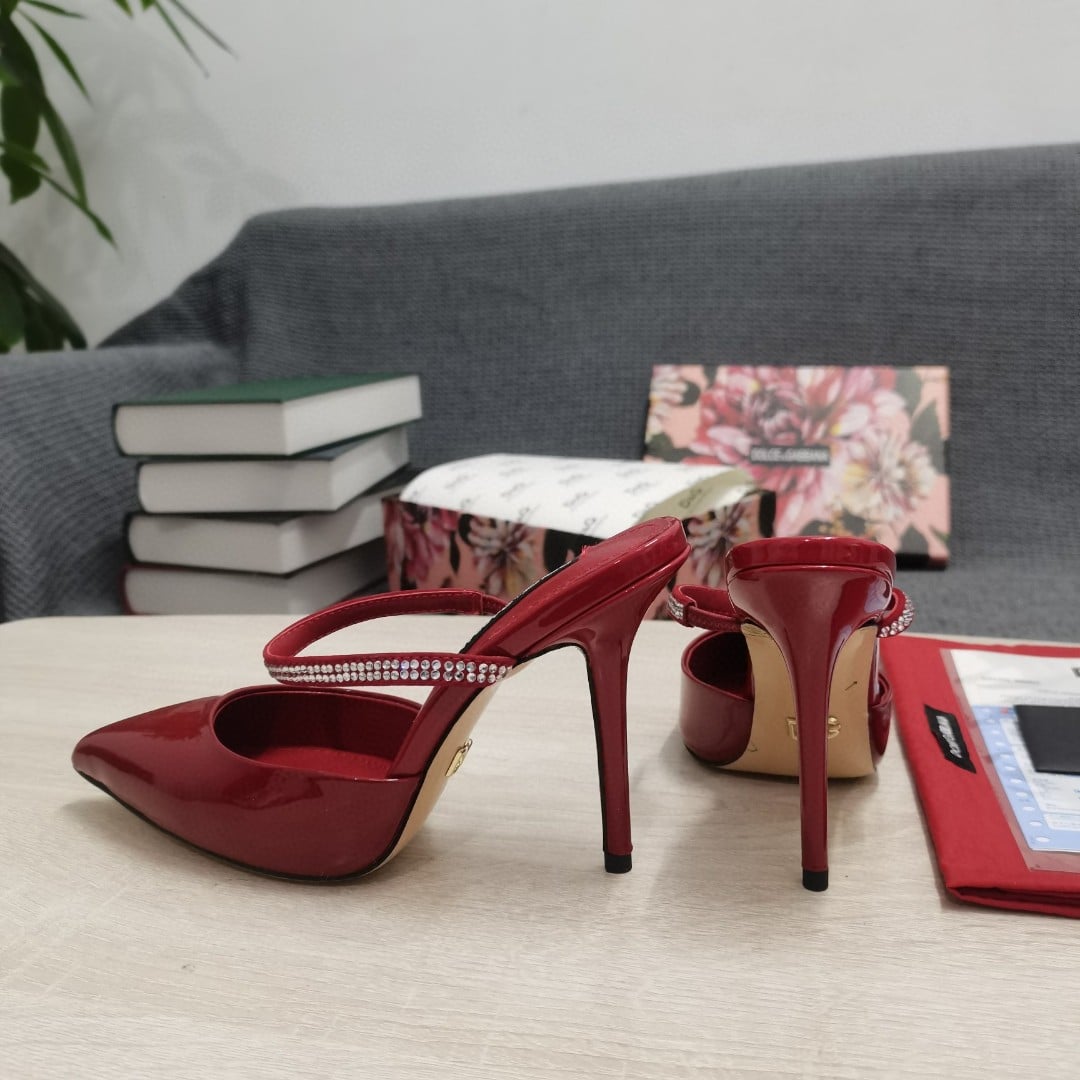 (1:1 replica) Dolce Gabbana Mirrored-Effect Mules With Embroidery Red For Women DG Shoes