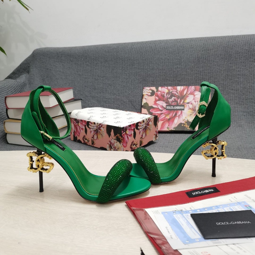 (1:1 replica) Dolce Gabbana Patent Sandals With Satin Green For Women DG Shoes
