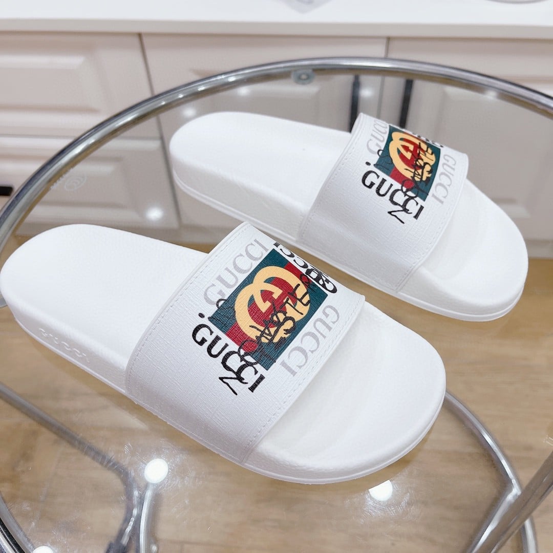 (1:1 replica) Gucci Women s Slide Sandal With GG Web White For Women 407345