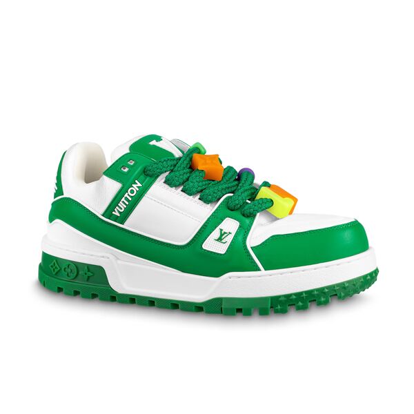(1:1 replica) LOUIS VUITTON TRAINER MAXI LOW-TOP SNEAKERS IN WHITE AND GREEN LVS113