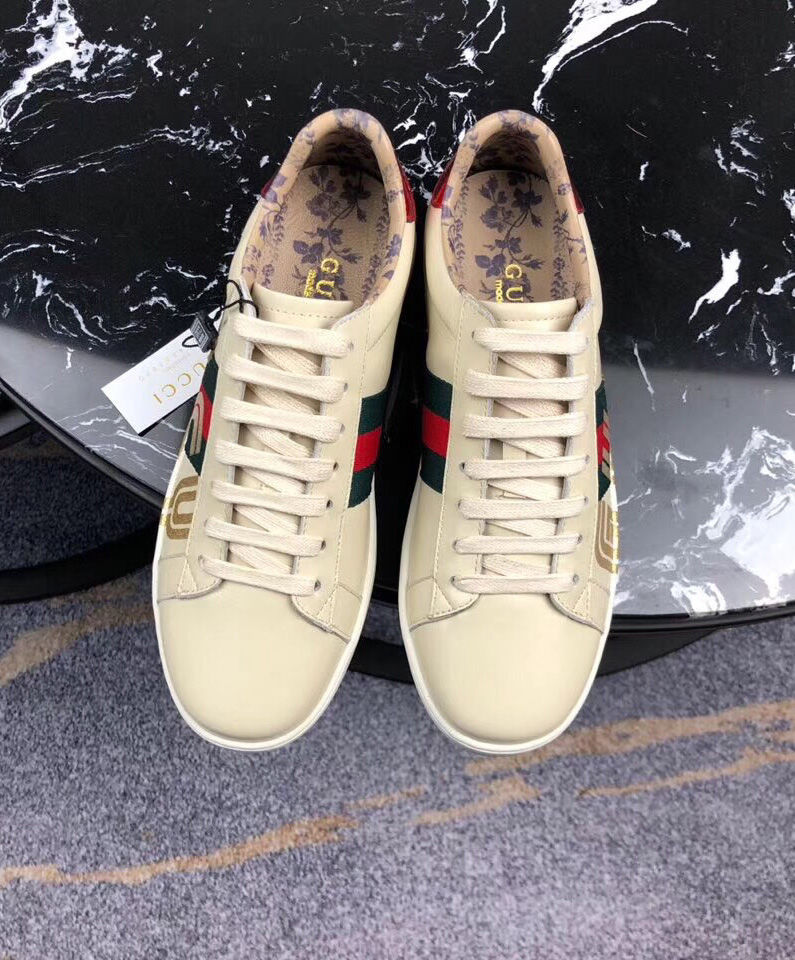 (1:1 replica) Gucci Unisex Ace sneaker with Guccy print Cream