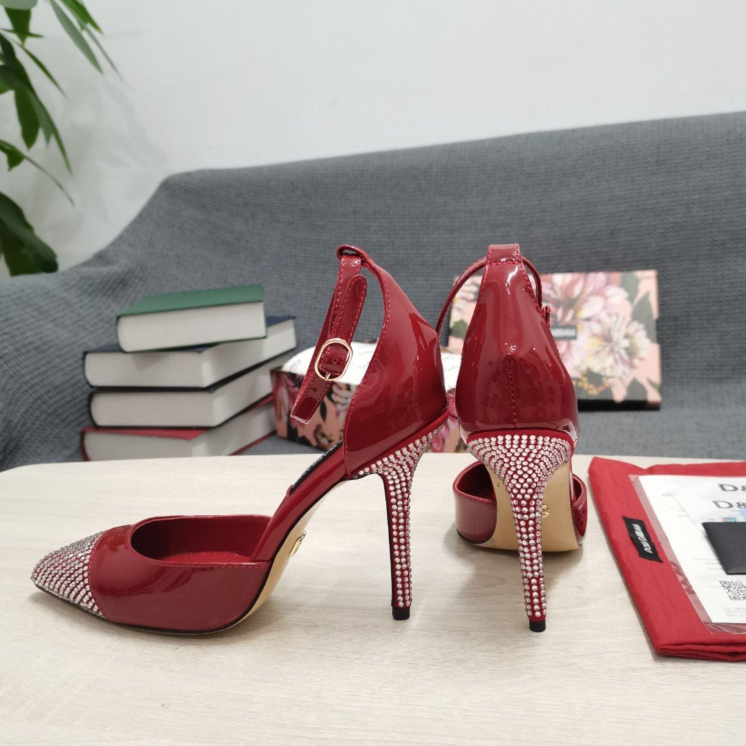 (1:1 replica) Dolce Gabbana Patent Pumps With Fusible Rhinestones Red For Women DG Shoes