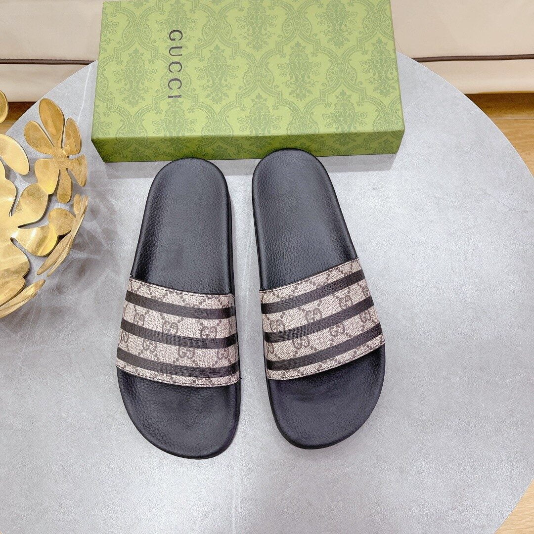 (1:1 replica) Gucci Women s GG Slide Sandal Stripes Black For Women 407345