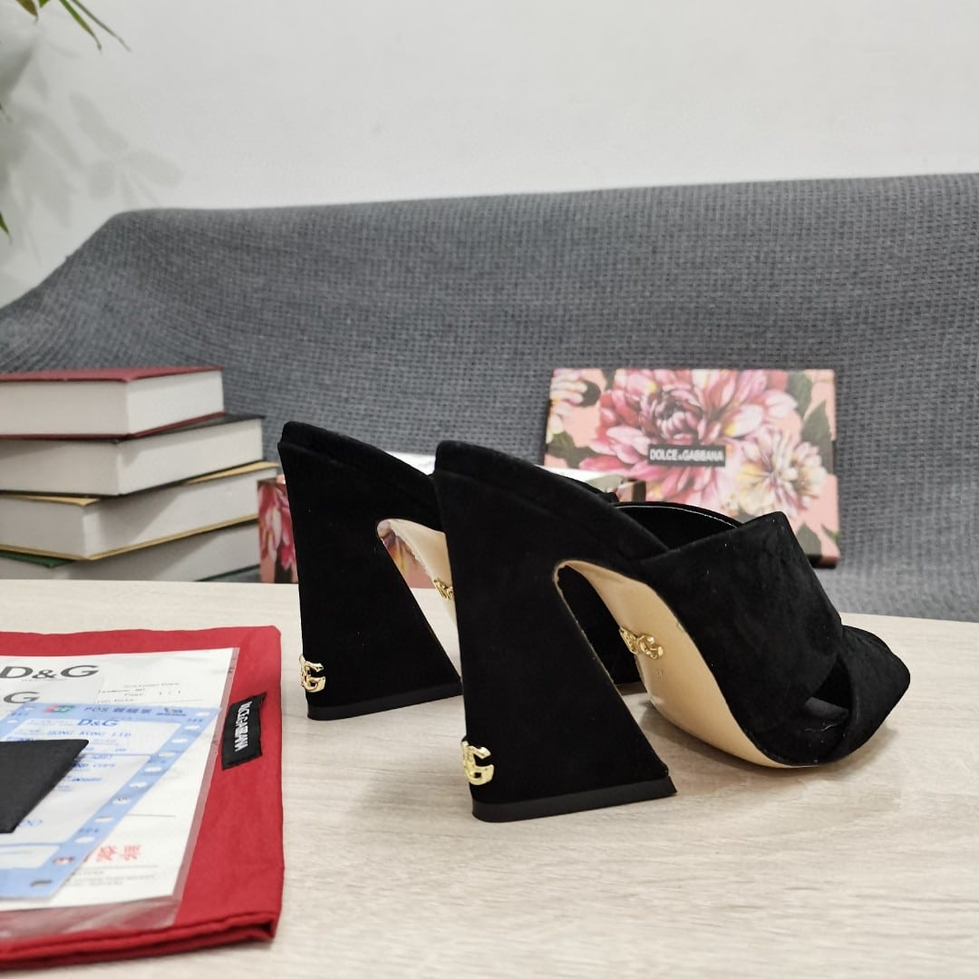 (1:1 replica) Dolce Gabbana Satin Mules With Geometric Heel Black For Women DG Shoes CR1203A763080999