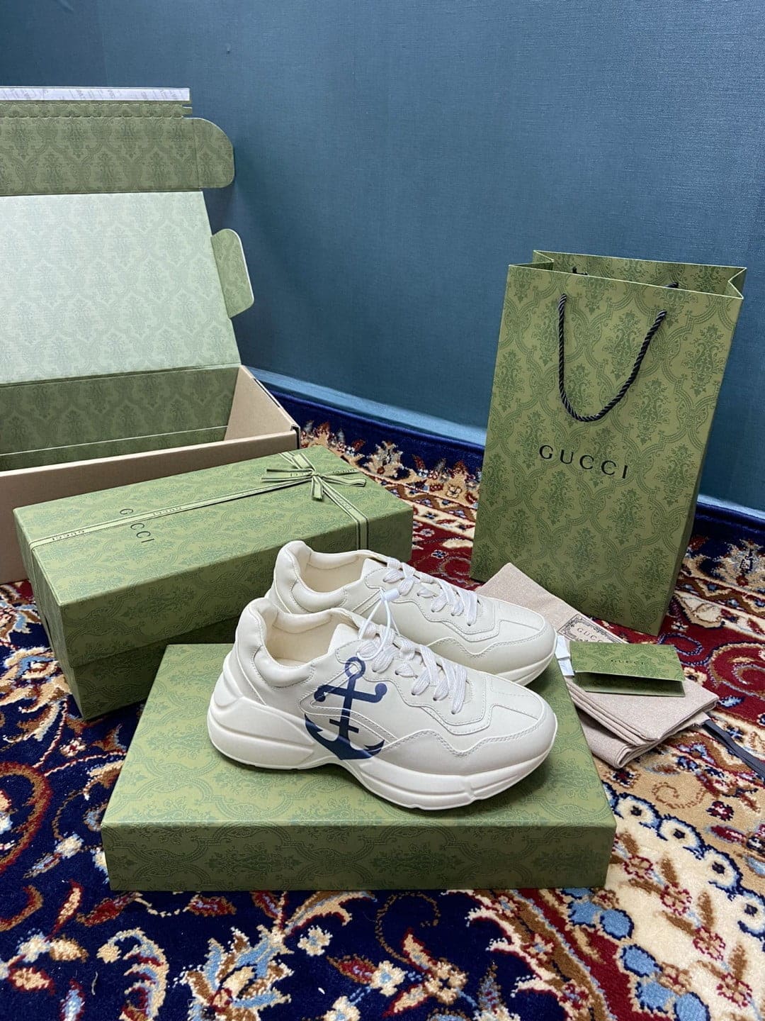 (1:1 replica) Gucci Women s Rhyton Sneaker With Anchor White Ivory For Women 576052