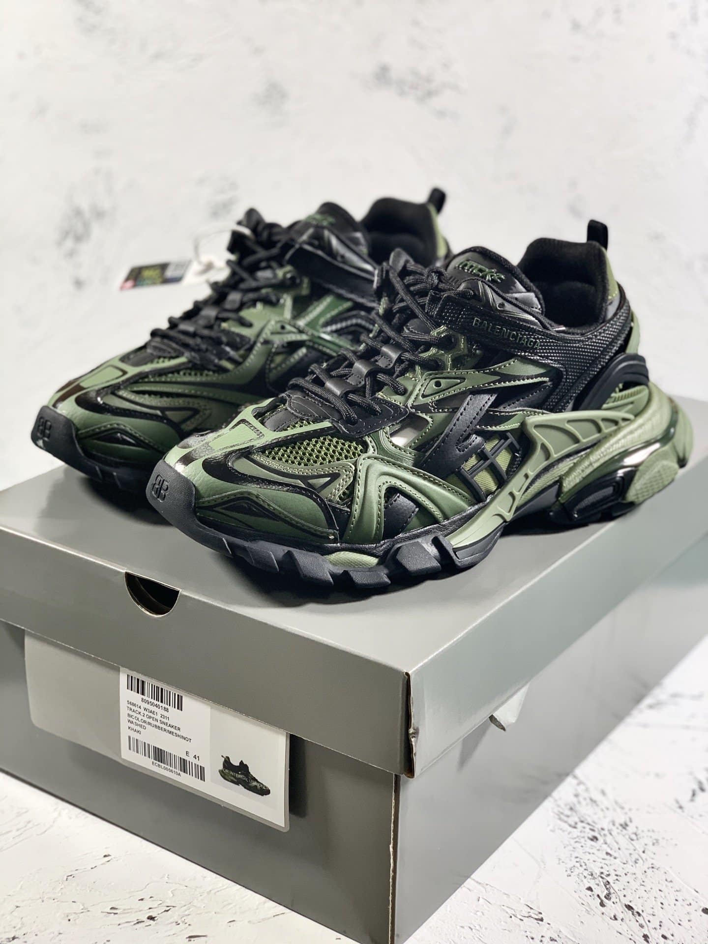 (1:1 replica) Balenciaga Track.2 Clear Sole Trainers Black/Green For Women
