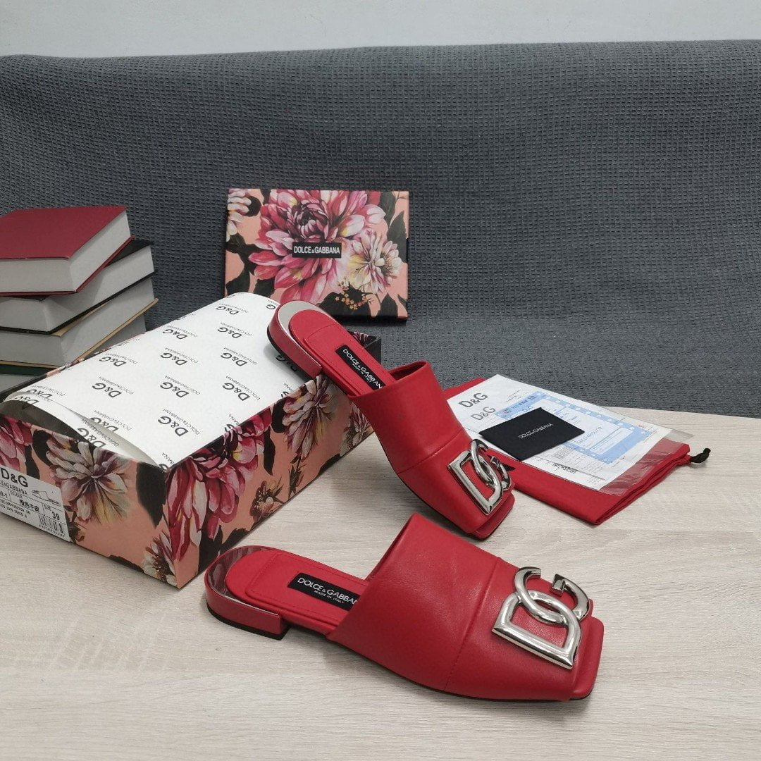 (1:1 replica) Dolce Gabbana Nappa Slides With DG Logo Red For Women DG Shoes