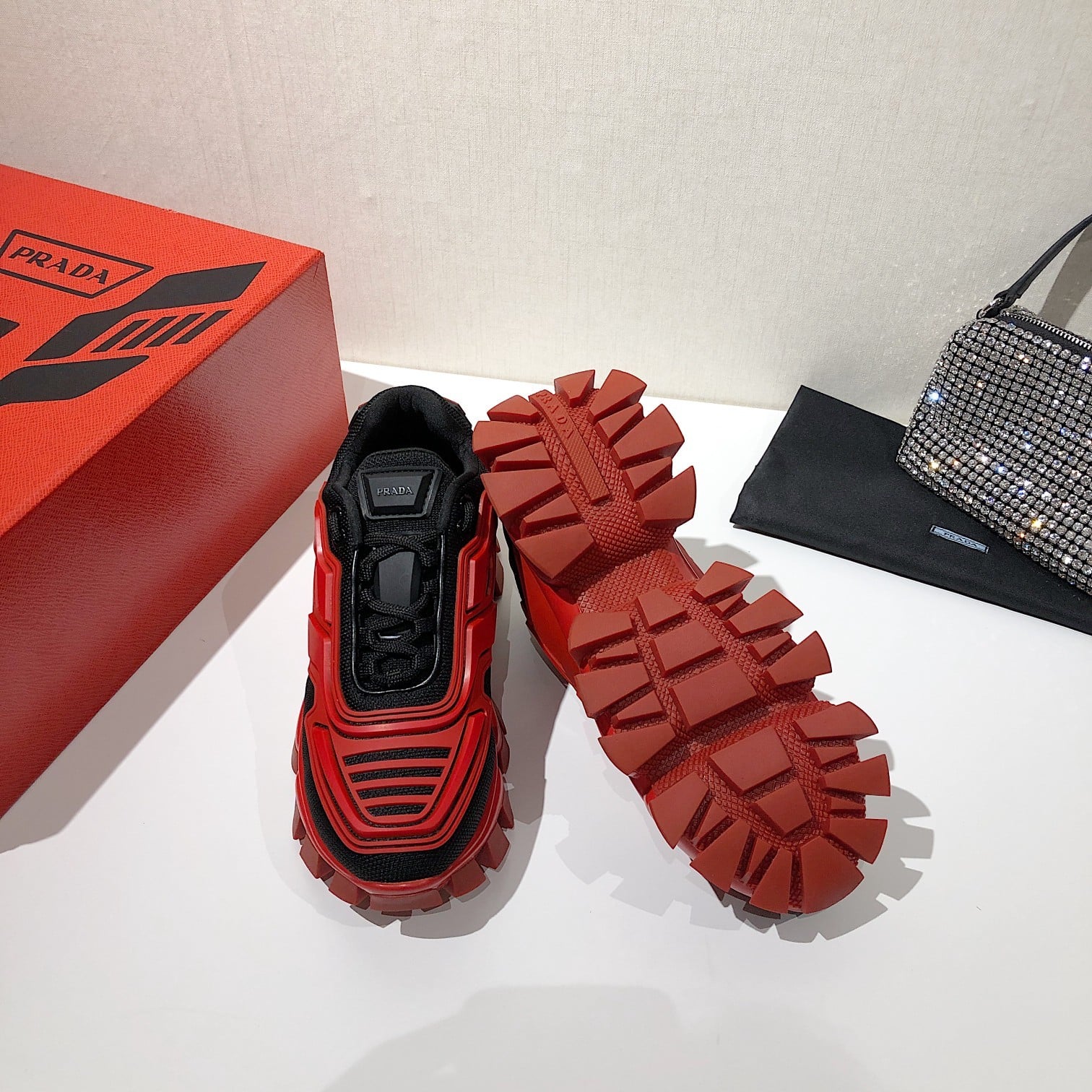 (1:1 replica) Prada Cloudbust Thunder Sneakers Red And Black For Women PRD