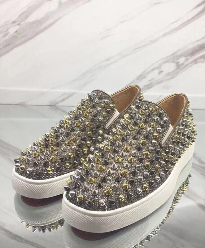 (1:1 replica) Christian Louboutin Pik Glitter Boat Shoes Gray