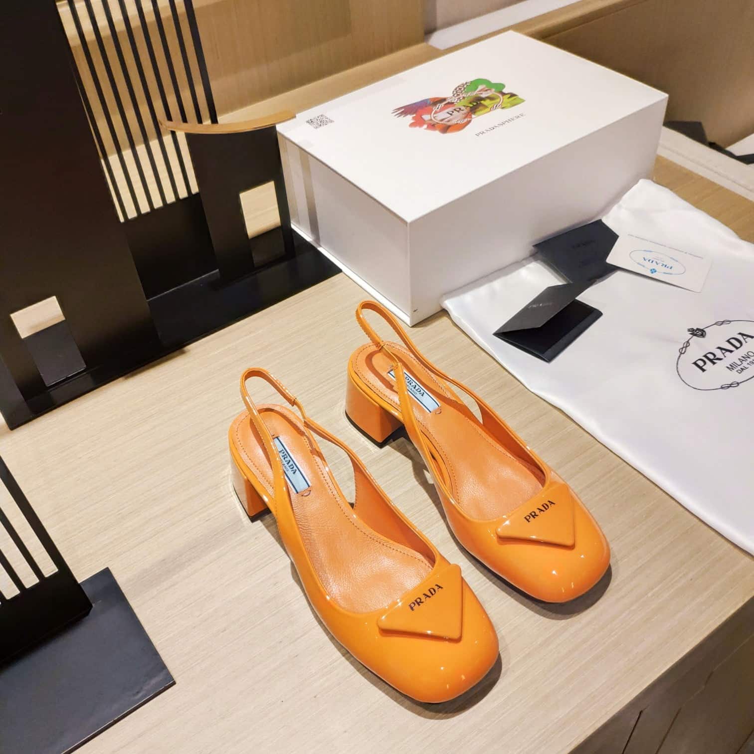 (1:1 replica) Prada Patent Sling-Back Pumps Orange For Women 1.8in/45mm PRD