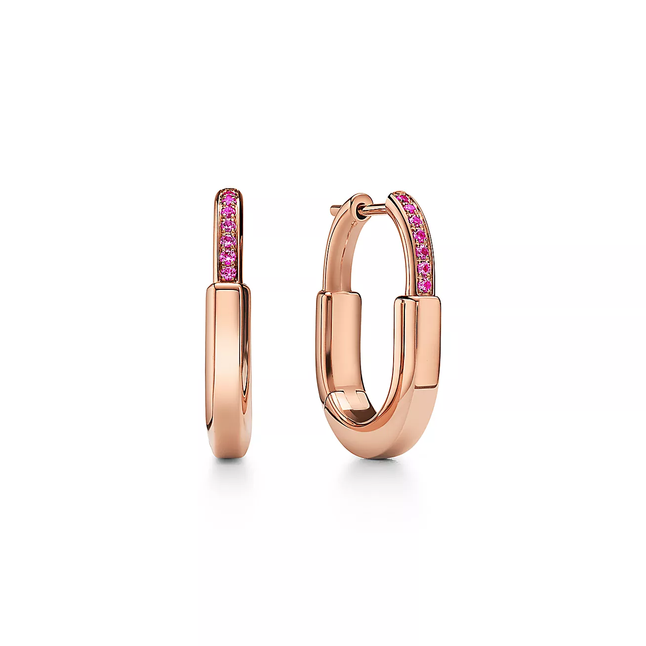 Tiffany Lock Small Earrings in Rose Gold with Pink Sapphires (1:1 replica)