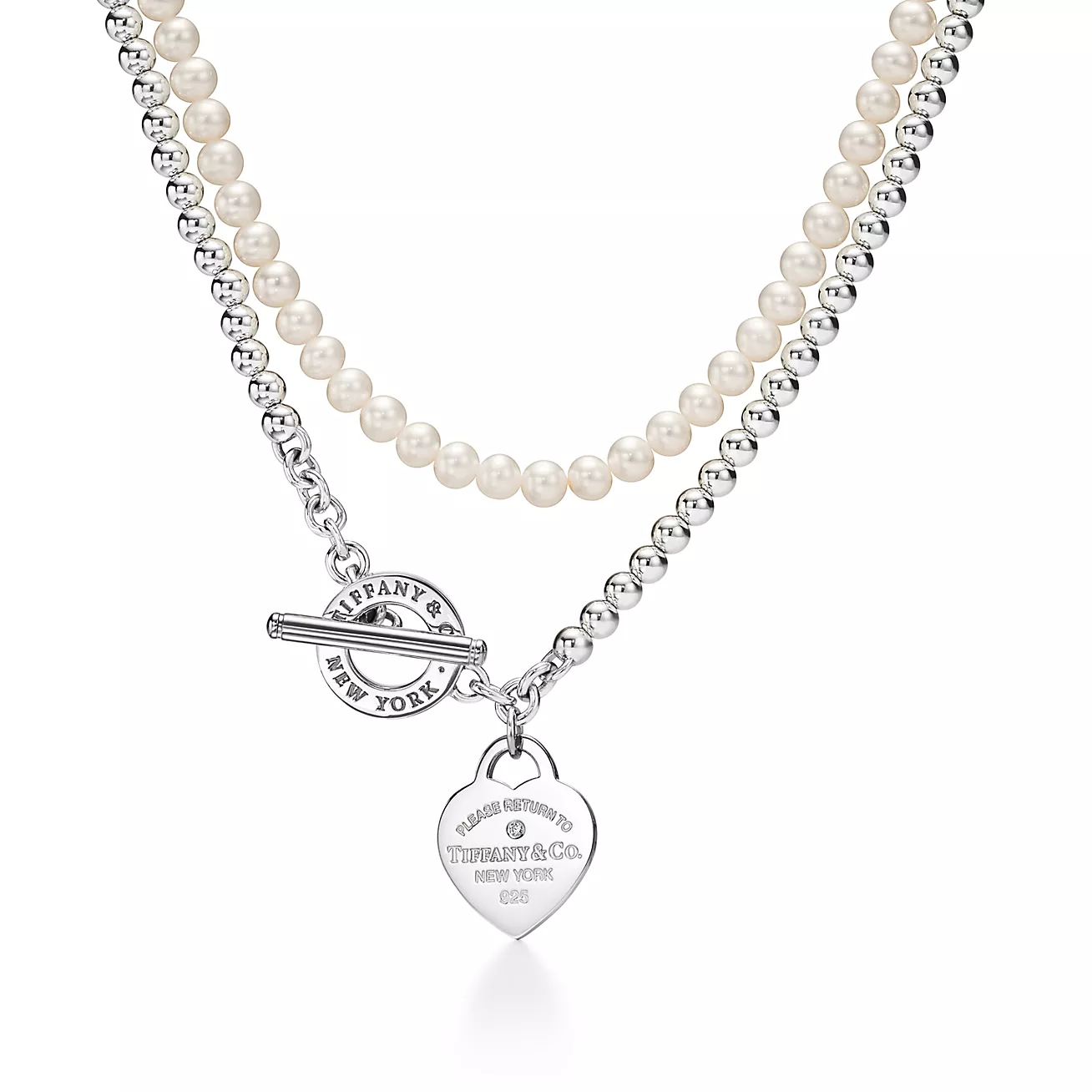 Return to Tiffany® Wrap Necklace in Silver with Pearls and a Diamond, Small (1:1 replica)