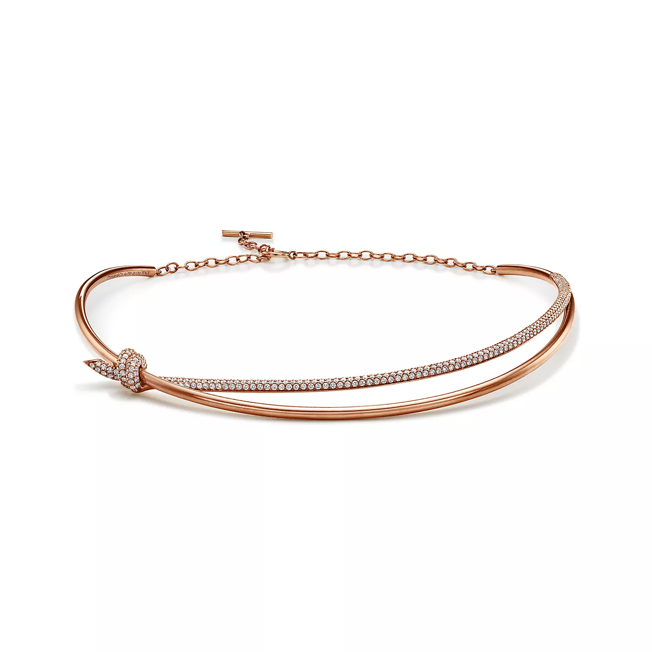 Tiffany Knot Double Row Necklace in Rose Gold with Diamonds (1:1 replica)