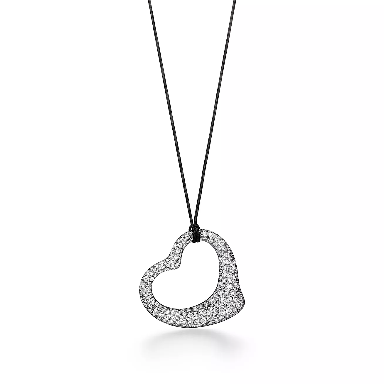Tiffany Open Heart Pendant in Platinum with Pavé Diamonds and Black Silk (1:1 replica)