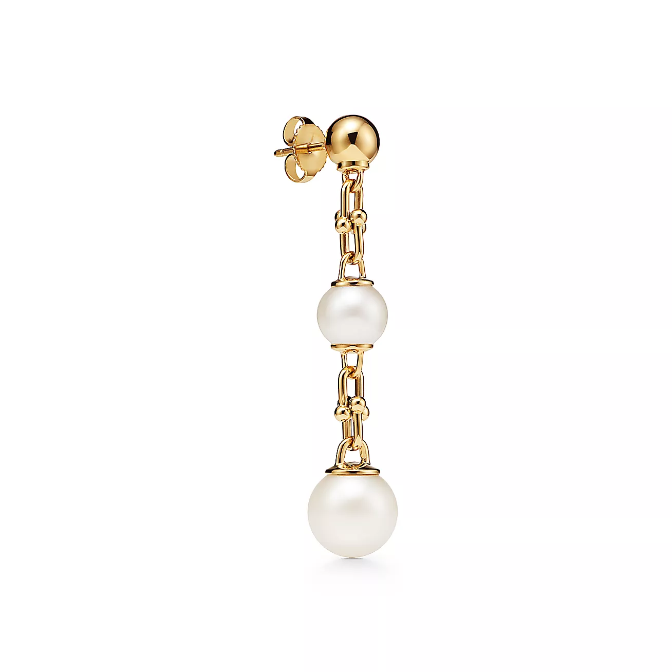 Tiffany HardWear Triple Drop Link Earrings in Yellow Gold with Freshwater Pearls (1:1 replica)