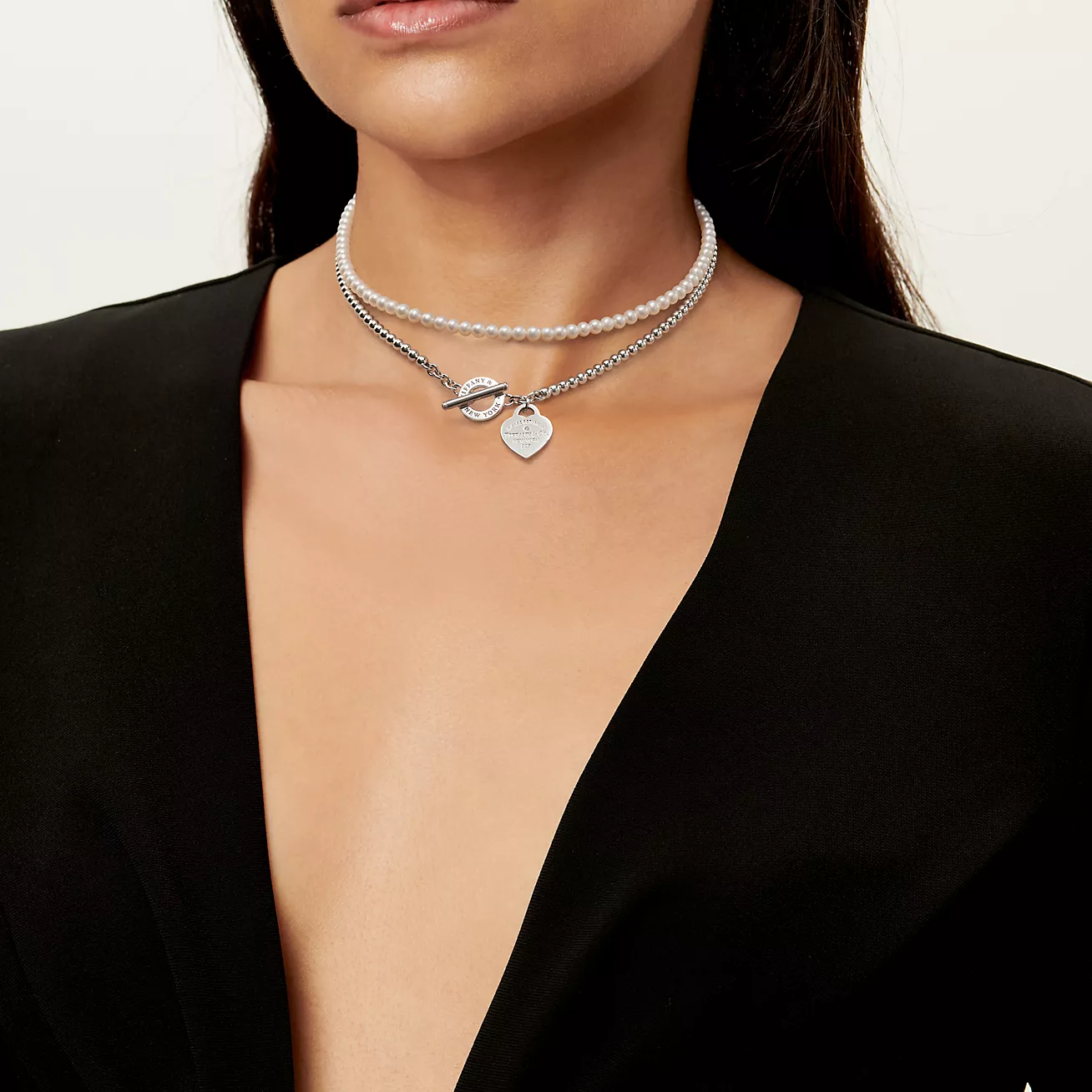 Return to Tiffany® Wrap Necklace in Silver with Pearls and a Diamond, Small (1:1 replica)