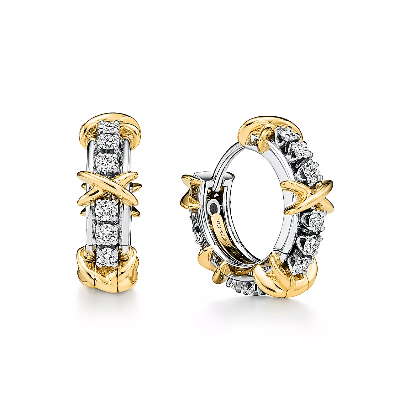 Sixteen Stone by Tiffany Narrow Earrings in Platinum & Yellow Gold with Diamonds (1:1 replica)