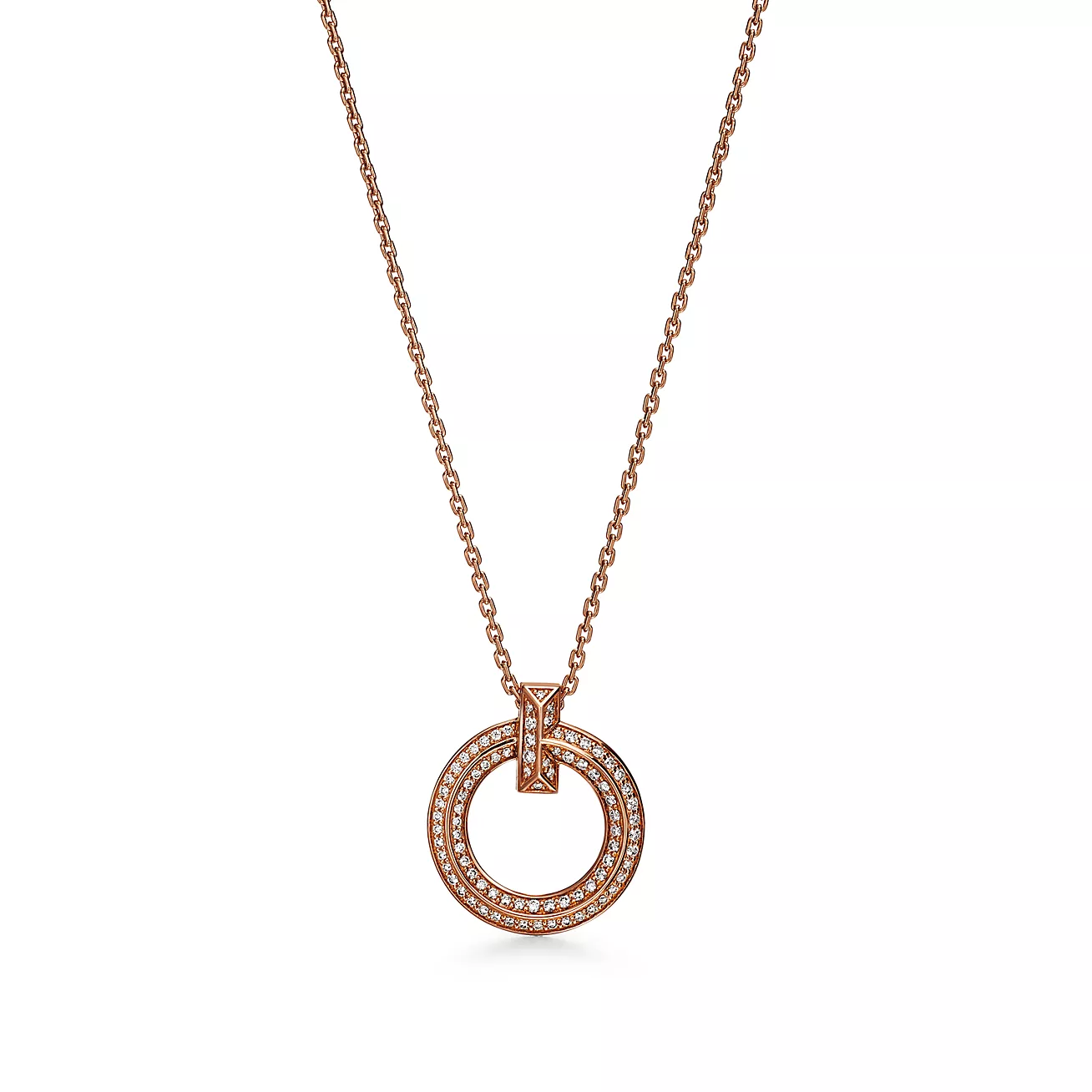 Tiffany T T1 Narrow Circle Pendant in Rose Gold with Pavé Diamonds (1:1 replica)