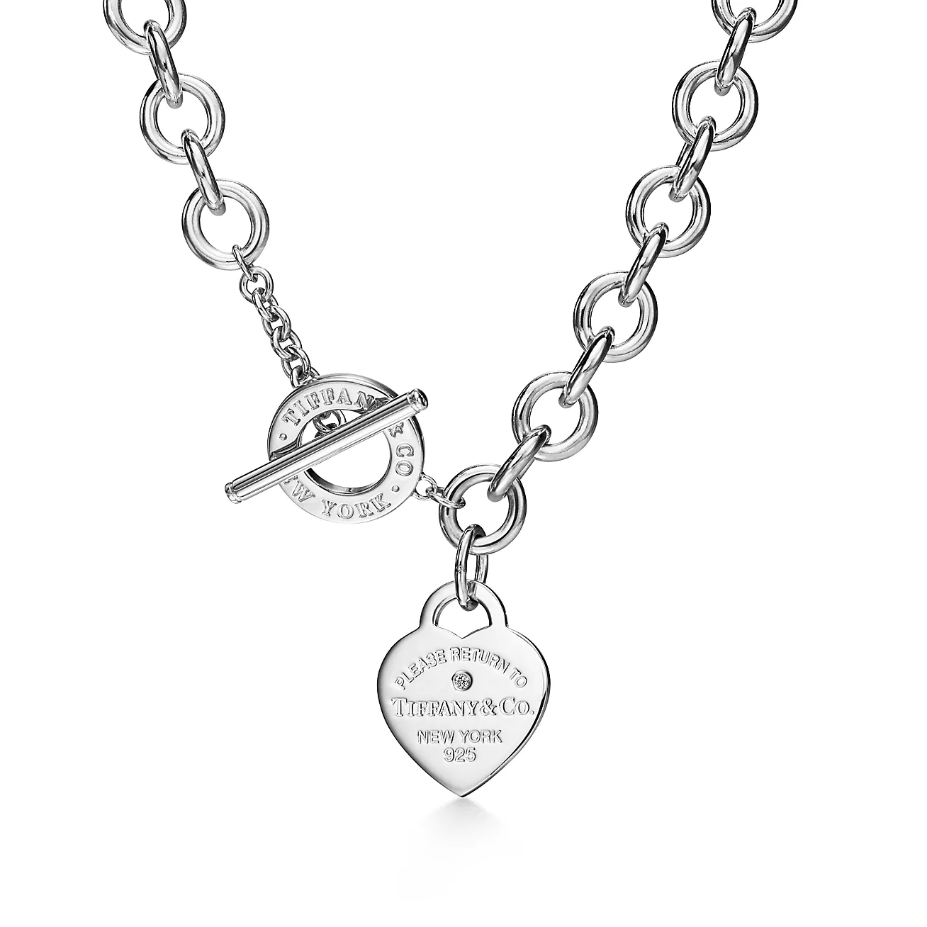 Tiffany Heart Tag Necklace in Silver with a Diamond, Medium (1:1 replica)