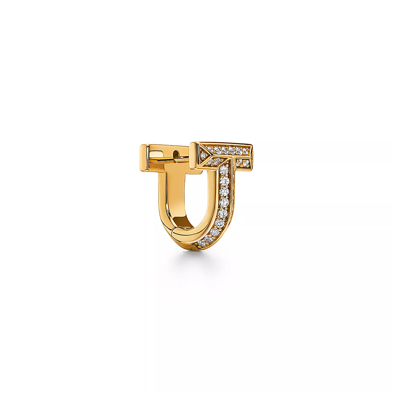 Tiffany T T1 Half Pavé Diamond Huggie Earrings in Yellow Gold (1:1 replica)