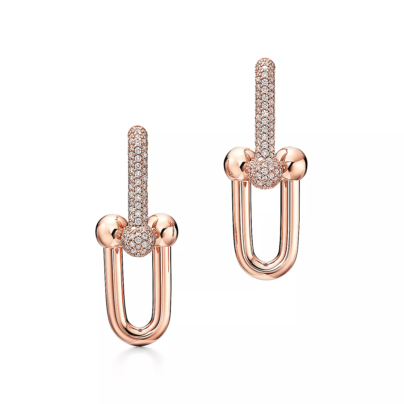 Tiffany HardWear Large Link Earrings in Rose Gold with Pavé Diamonds (1:1 replica)