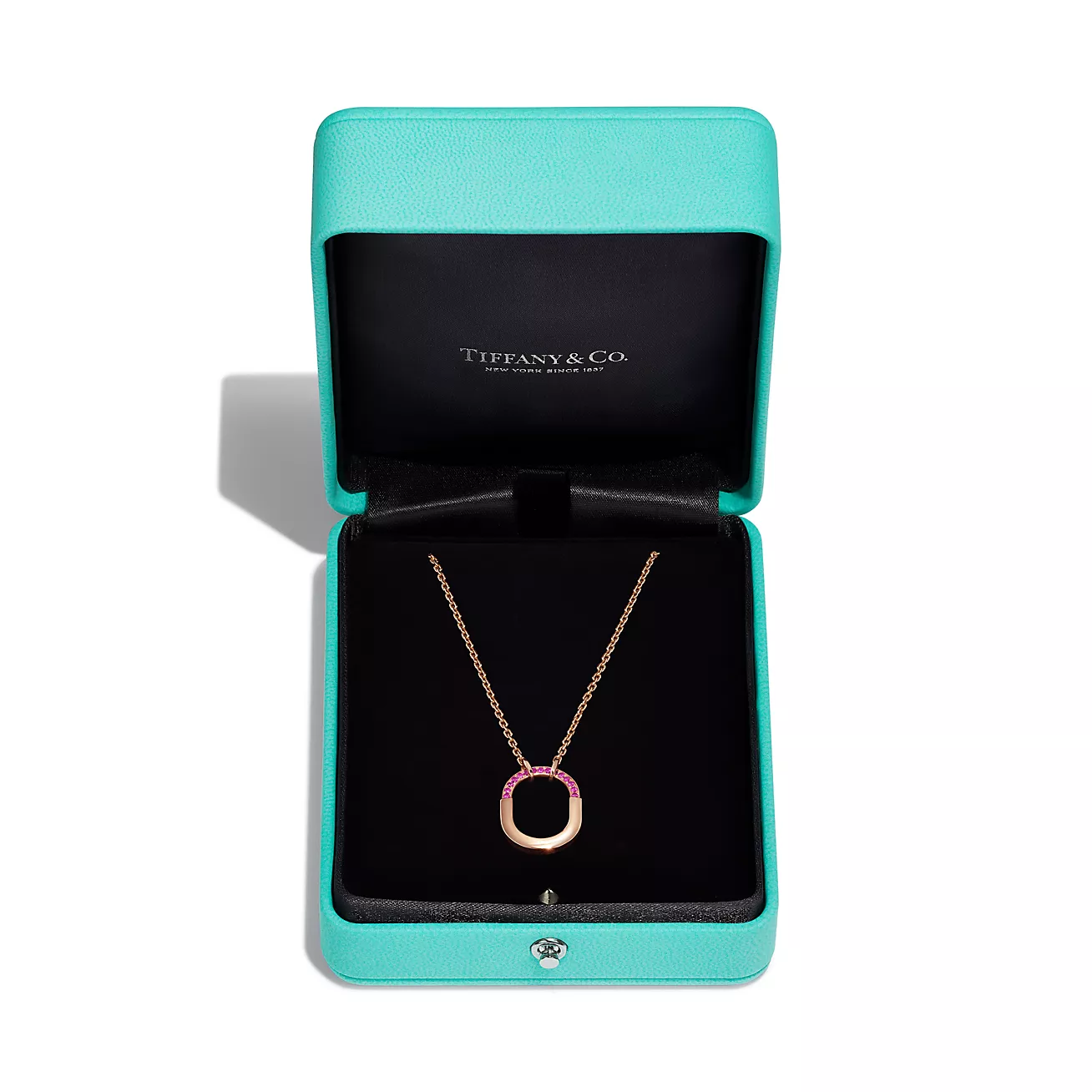Tiffany Lock Small Pendant in Rose Gold with Pink Sapphires (1:1 replica)